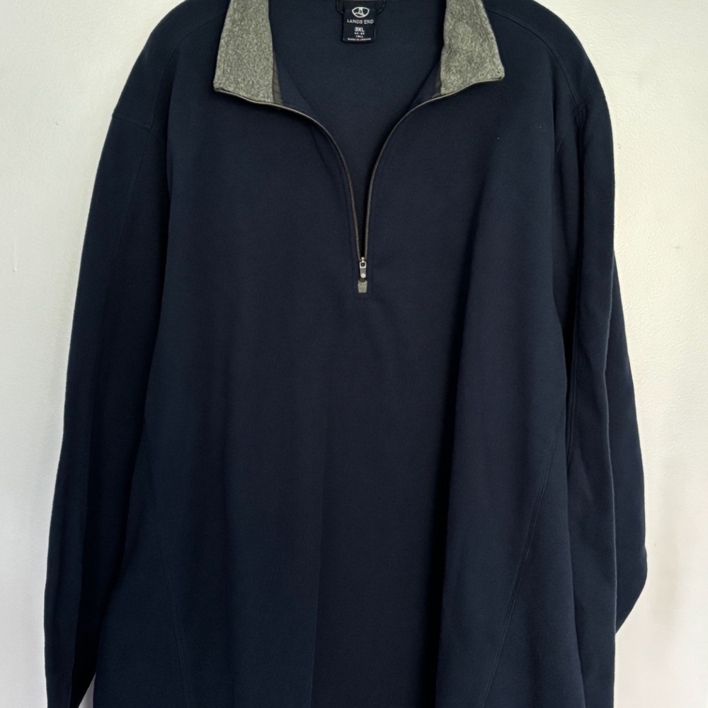Land's End Men's Half Zip Pullover Jacket; Navy Blue & Grey; Size: Tall/3XL